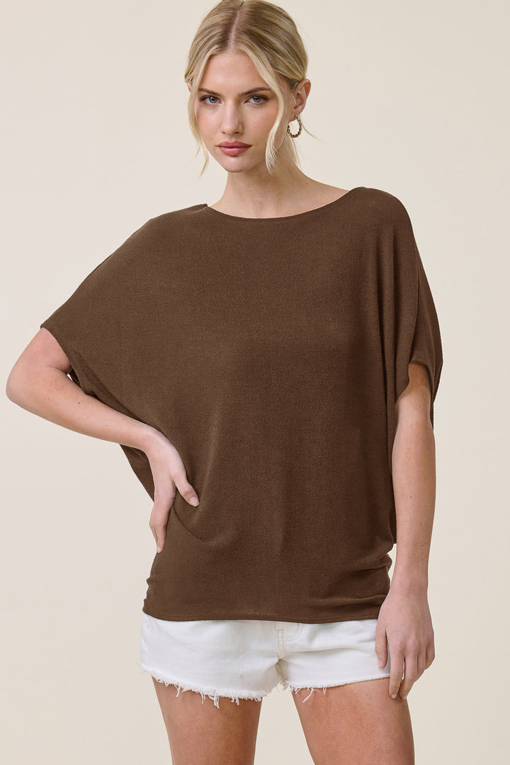 Jolie Boat Neck Dolman Tee (French Roast)