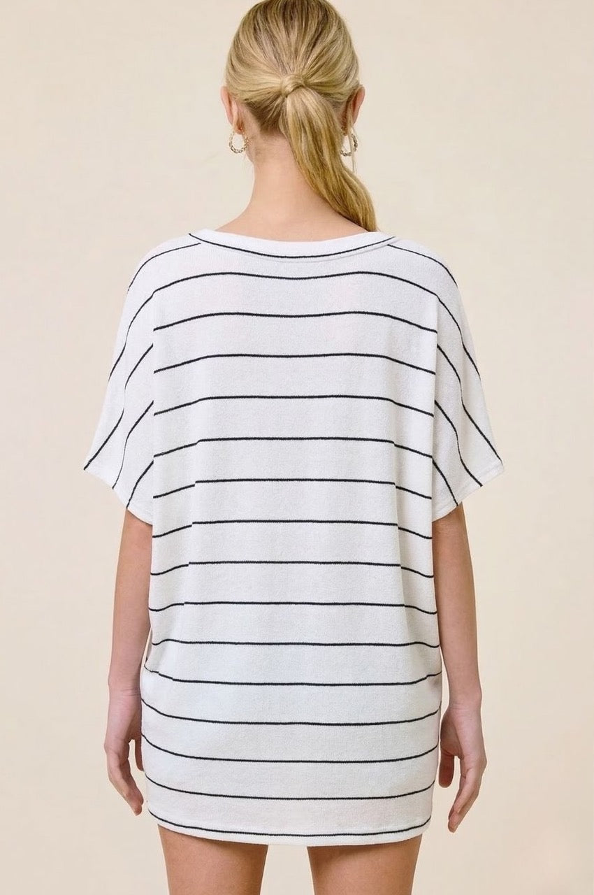 Jolie Slouchy Dolman Tee (Off White Stripe)