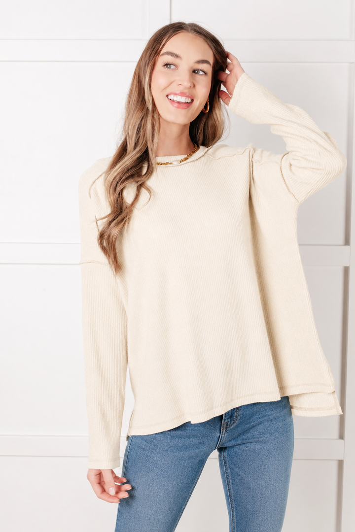 Zen Brushed High-Low Sweater (Sand Beige)