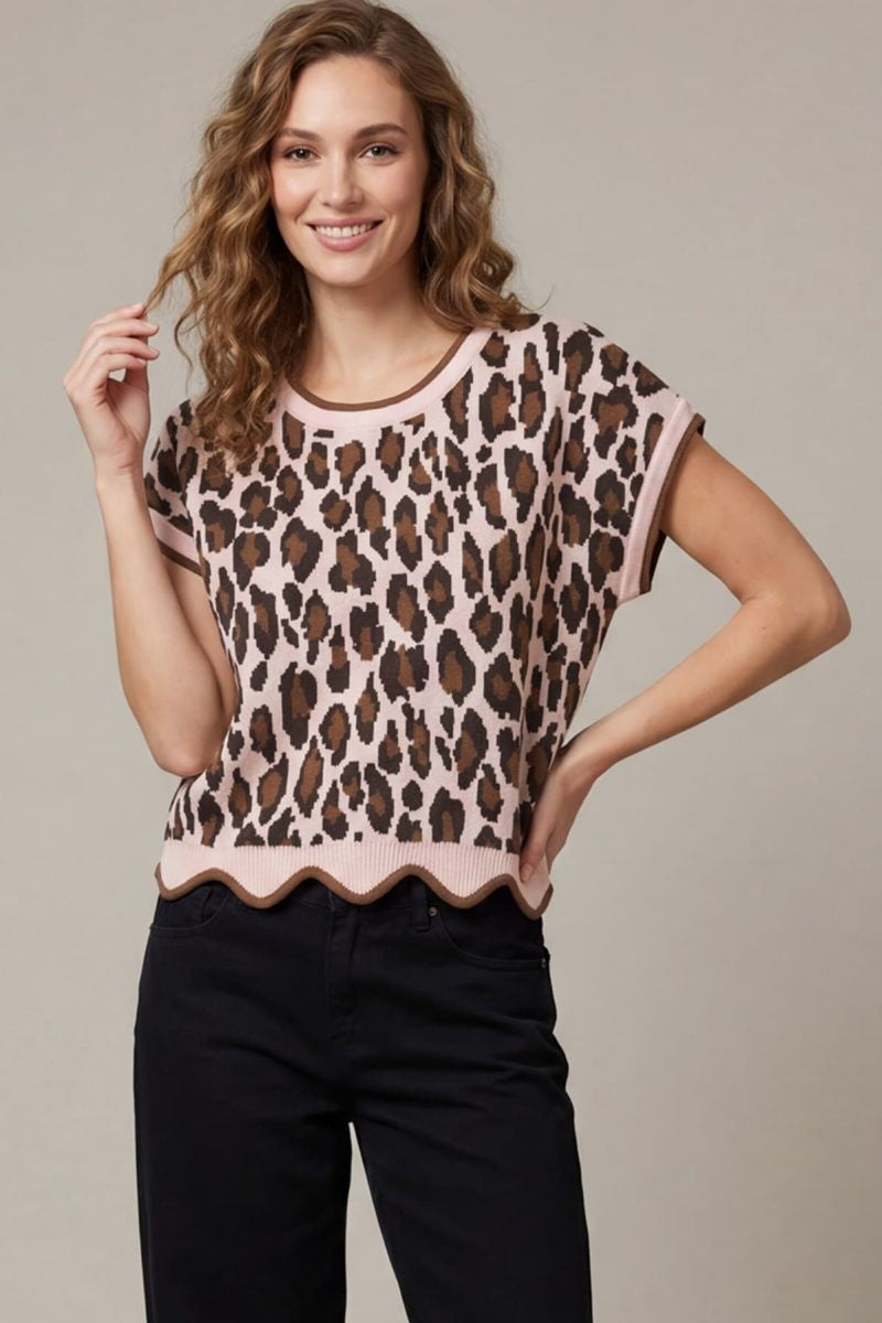 She + Sky Leopard Knit Sweater Tee