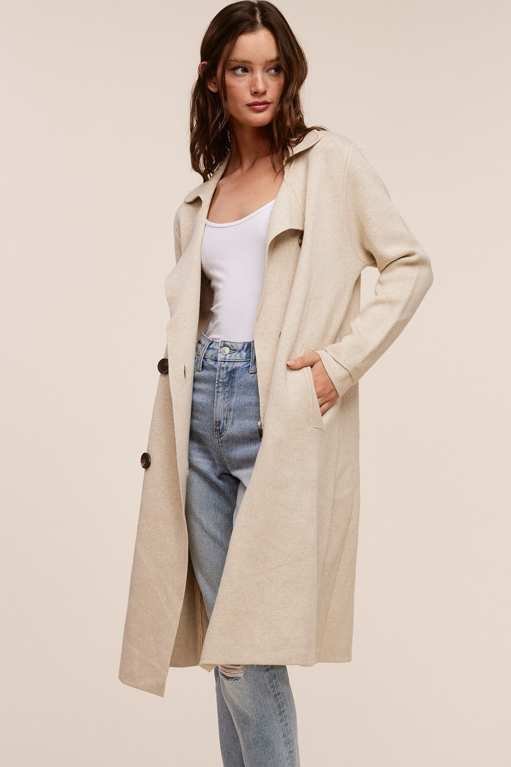 Jolie Cashmere Knit Trench Coat Oatmeal