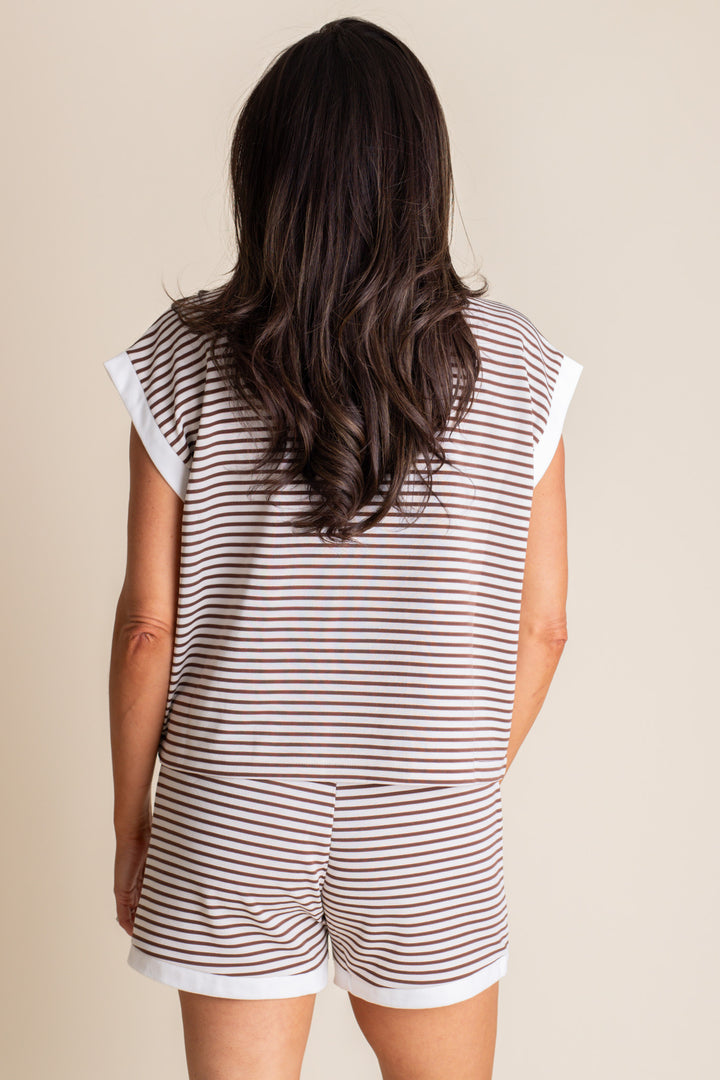 Zen Striped Lounge Shorts Set (Brown)