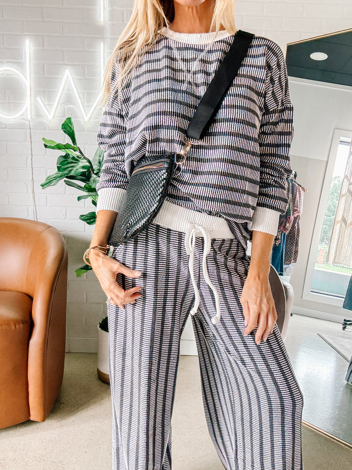 Zen Rib Striped Lounge Set (Black)
