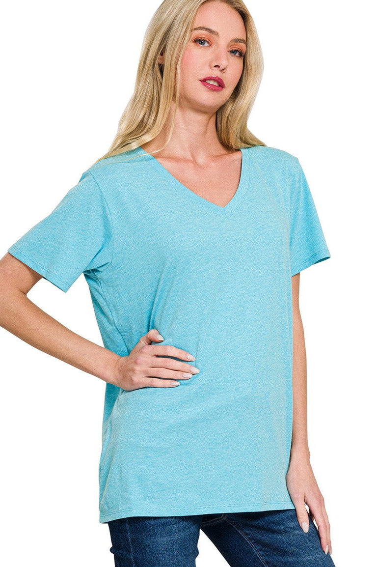 Zen Cotton V Neck Tee (Light Teal)