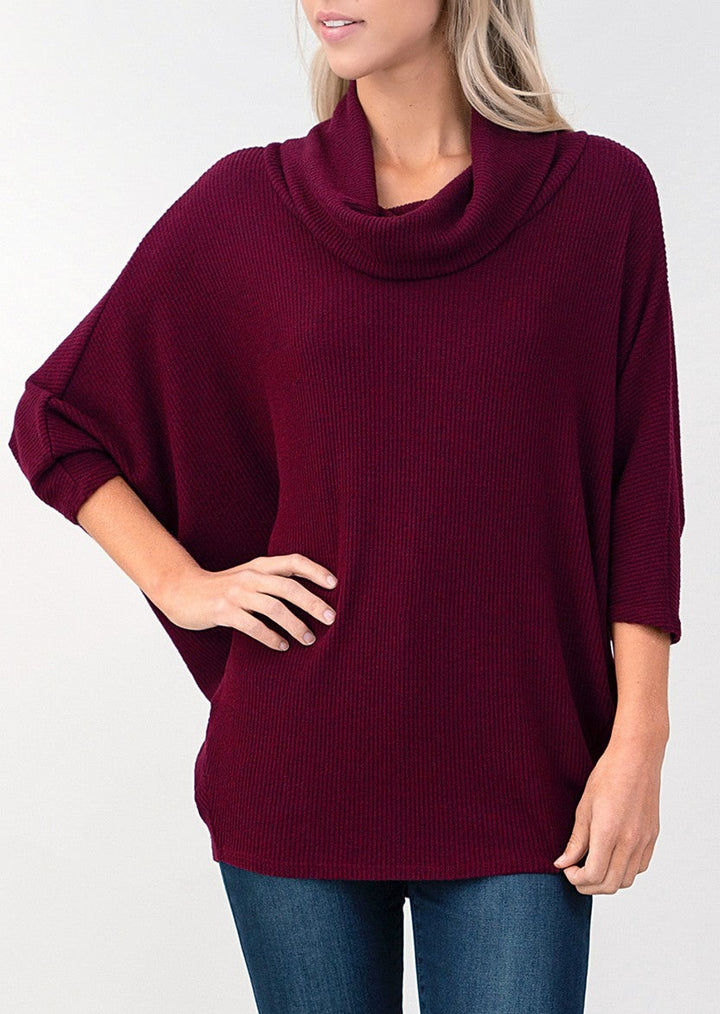 Natural Vibe Cowl Neck Sweater (Burgundy)