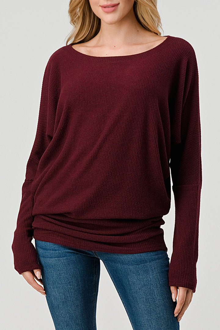 Natural Vibe Brushed Rib Top (Burgundy)