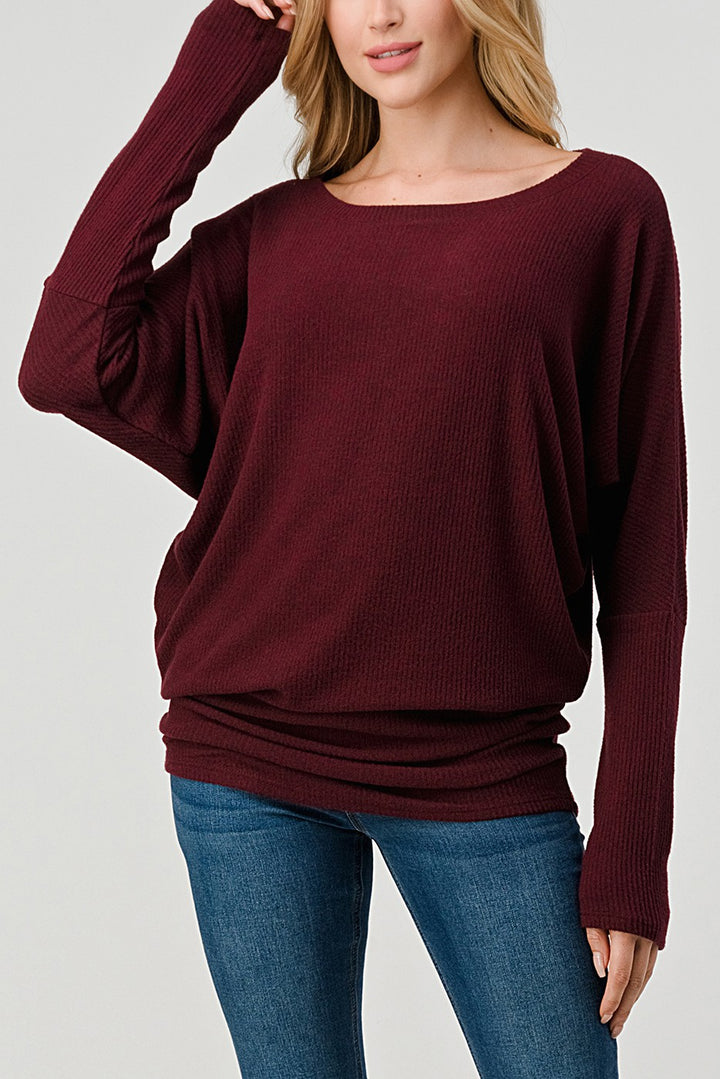 Natural Vibe Brushed Rib Top (Burgundy)