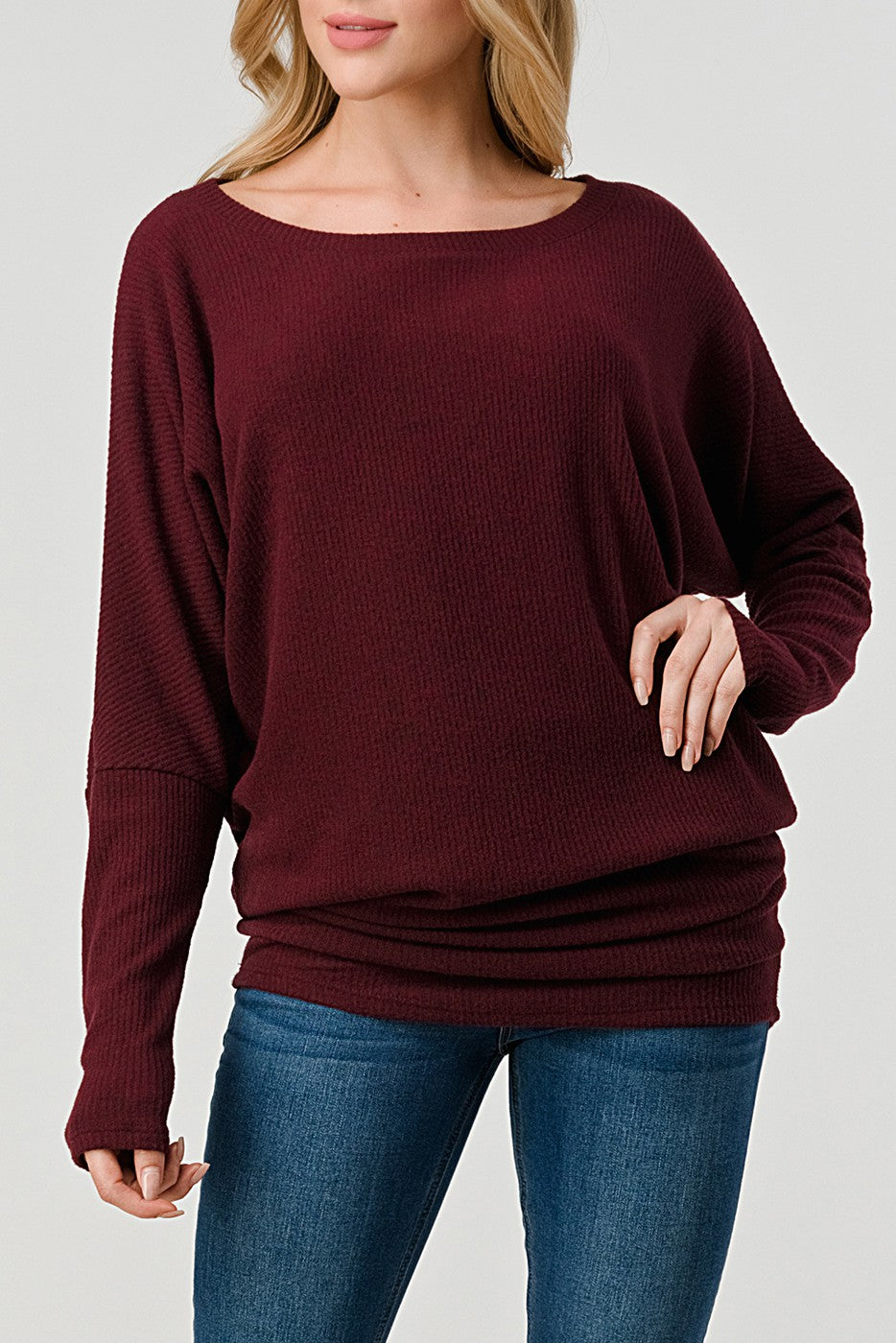 Natural Vibe Brushed Rib Top (Burgundy)