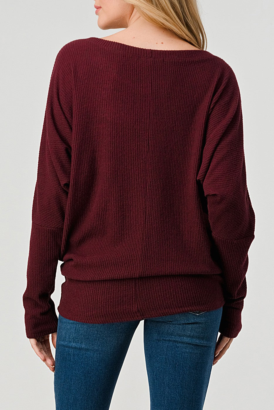 Natural Vibe Brushed Rib Top (Burgundy)