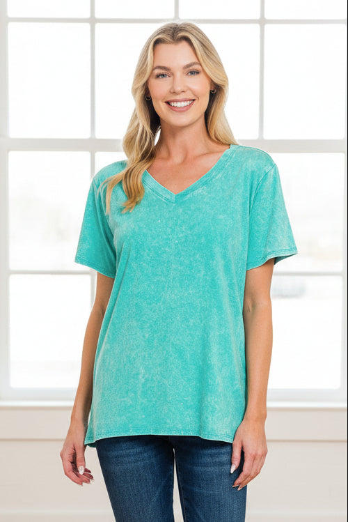 Zen Mineral Wash Cotton Tee (Turquoise)
