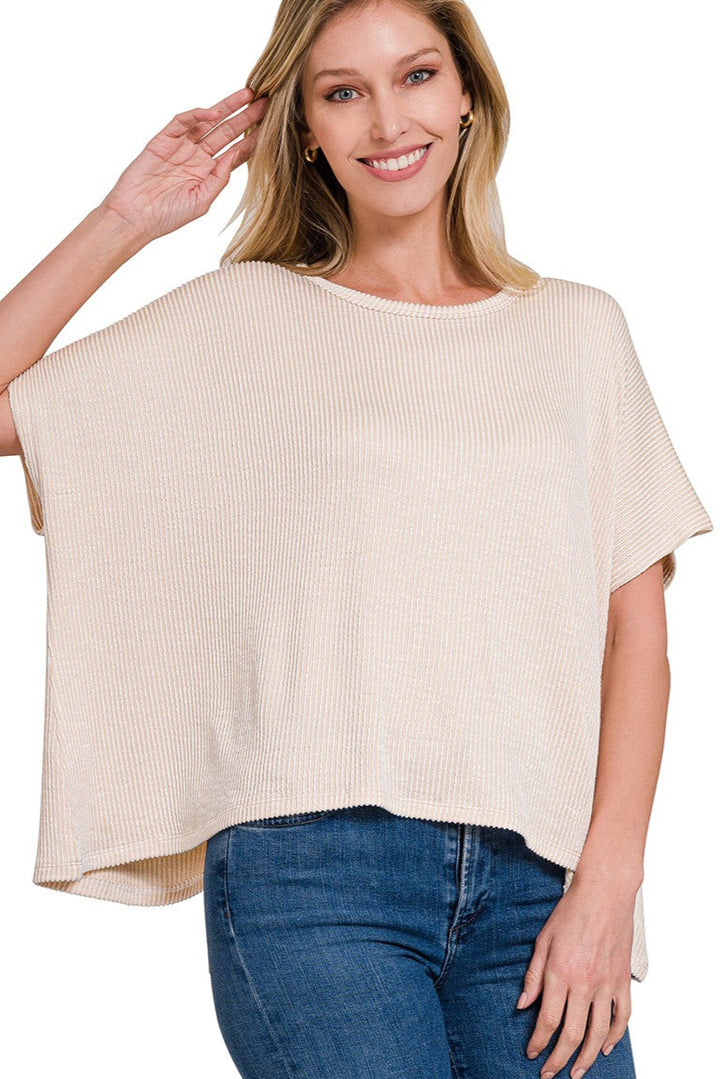 Zen Rib Striped Oversized Tee (Sand Beige)