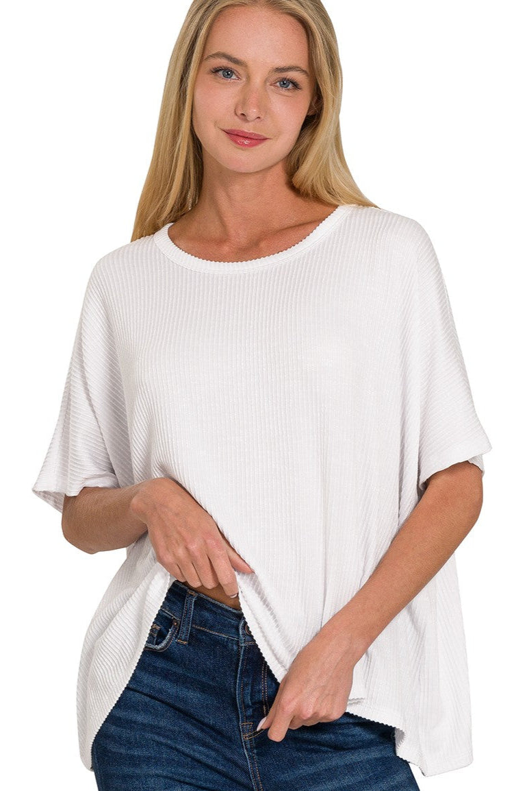 Zen Rib Striped Oversized Tee (Off White)