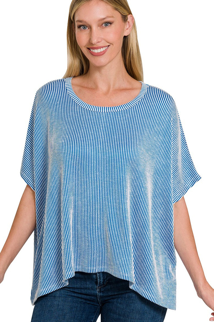 Zen Rib Striped Oversized Tee (Ocean Blue)