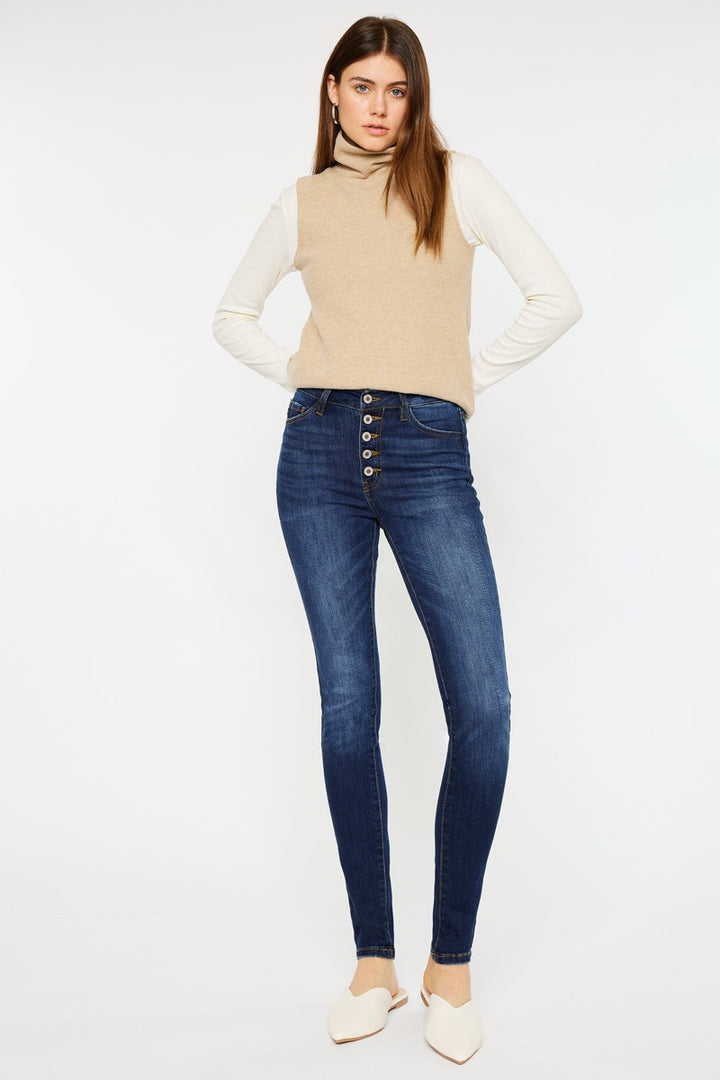 Kancan Sky Button Skinny Jean