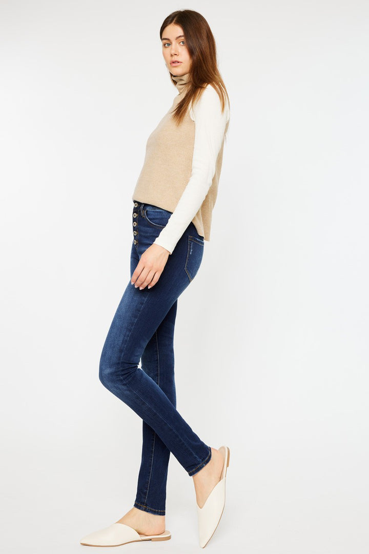 Kancan Sky Button Skinny Jean