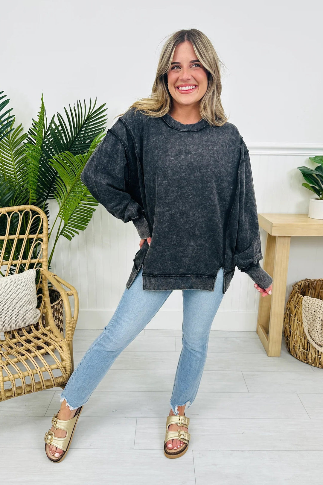 Zen Acid Wash Cotton Sweatshirt (Ash Black)