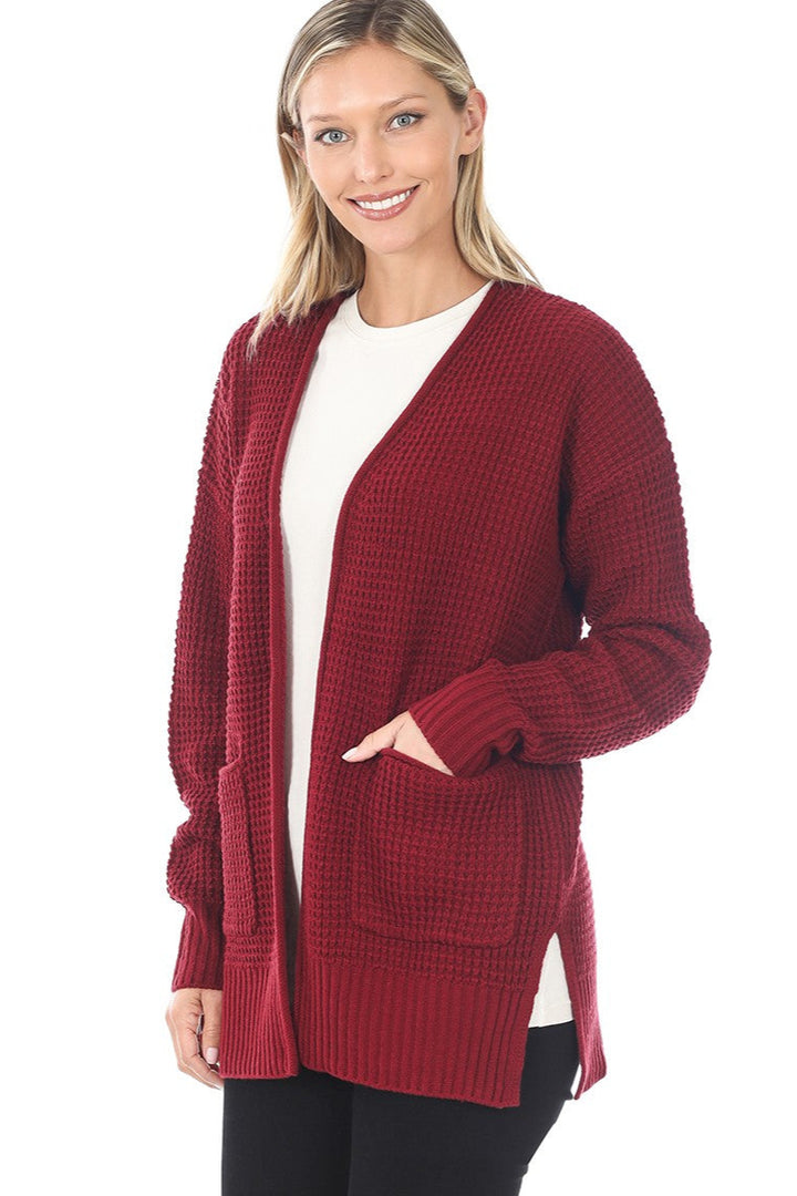 Zen Waffle Knit Cardigan (Cabernet)