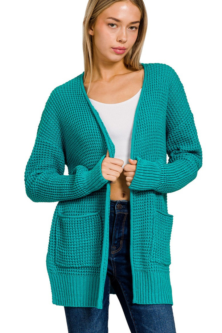 Zen Waffle Knit Cardigan (Teal)