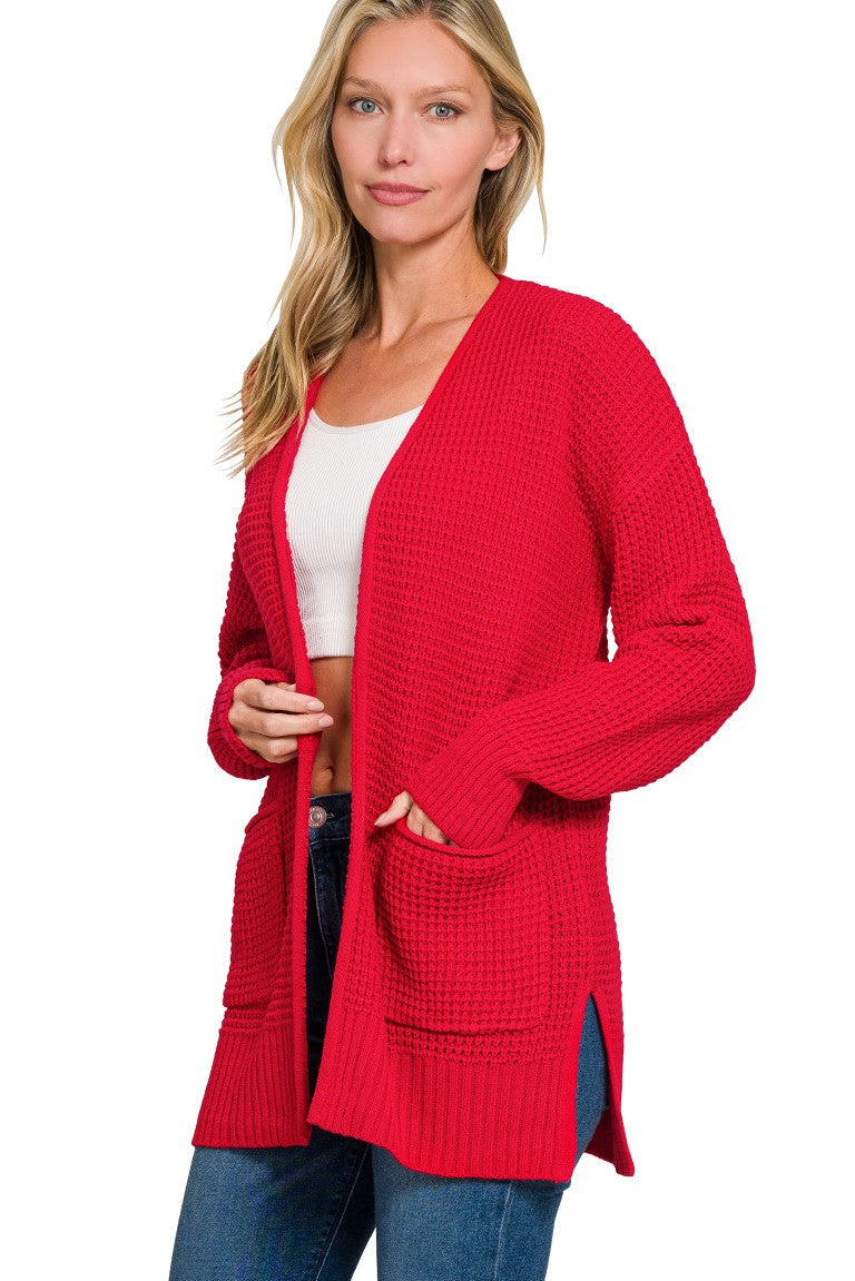 Zen Waffle Knit Cardigan (Ruby)