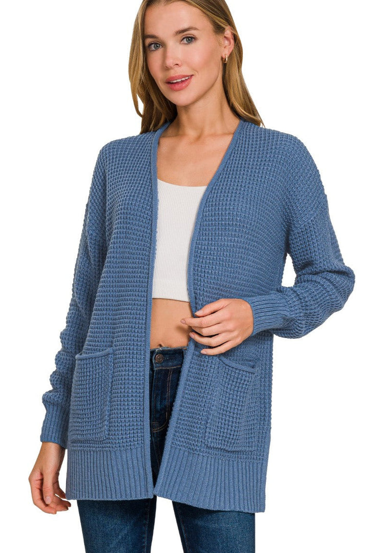 Zen Waffle Knit Cardigan (Dusty Blue)