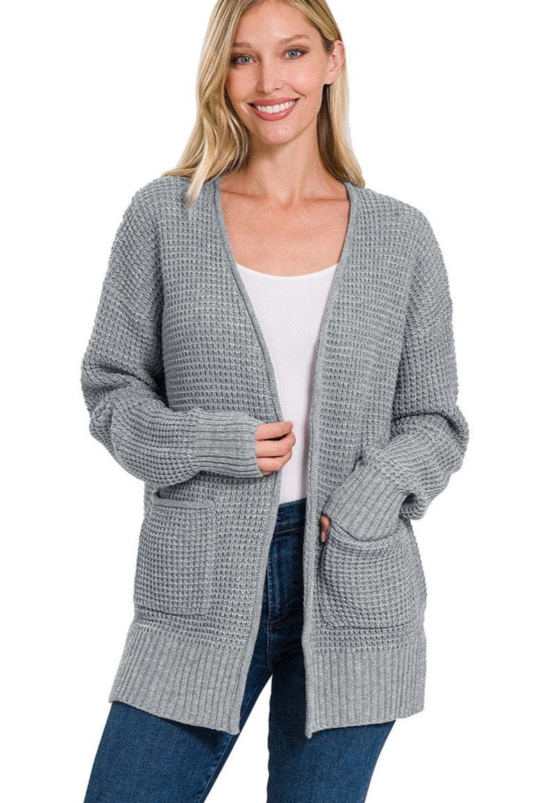 Zen Waffle Knit Cardigan (Heather Grey)