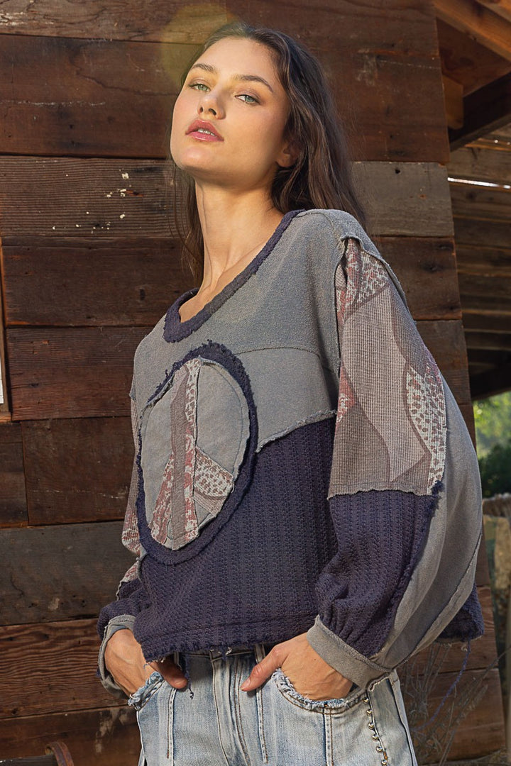 POL French Terry Peace Sweater (Navy)