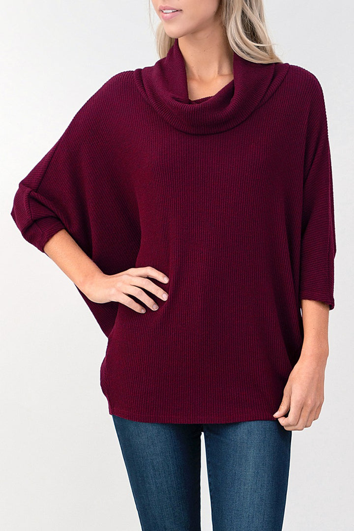 Natural Vibe Cowl Neck Sweater (Burgundy)