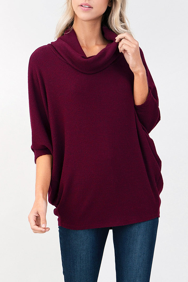 Natural Vibe Cowl Neck Sweater (Burgundy)