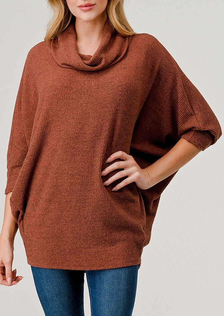 Natural Vibe Cowl Neck Sweater (Light Rust)