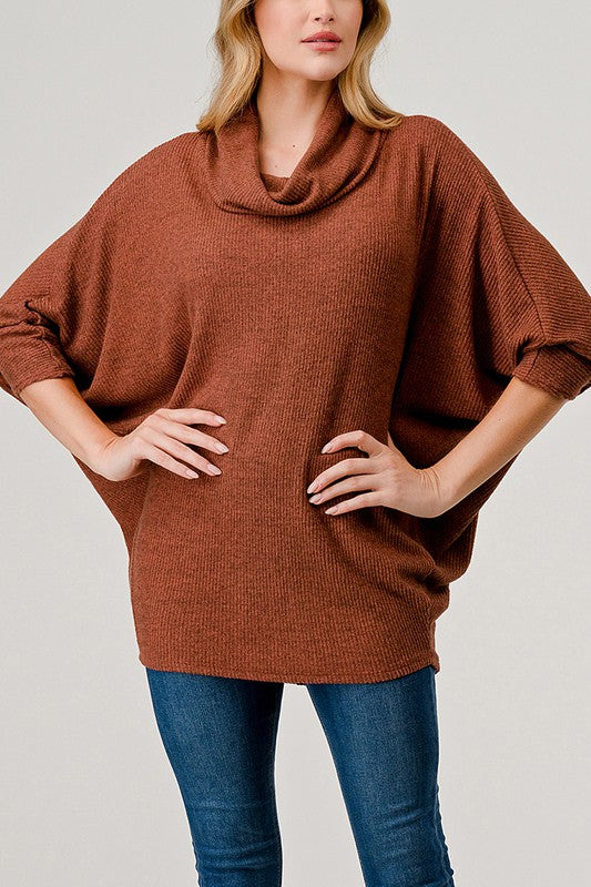 Natural Vibe Cowl Neck Sweater (Light Rust)