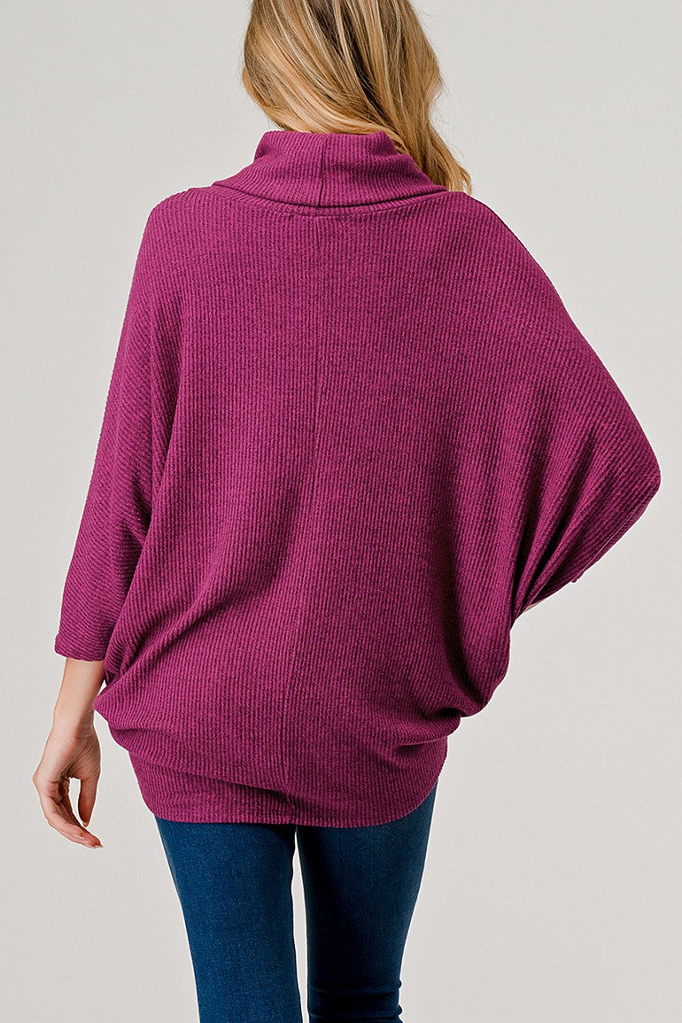 Natural Vibe Cowl Neck Sweater (Magenta)