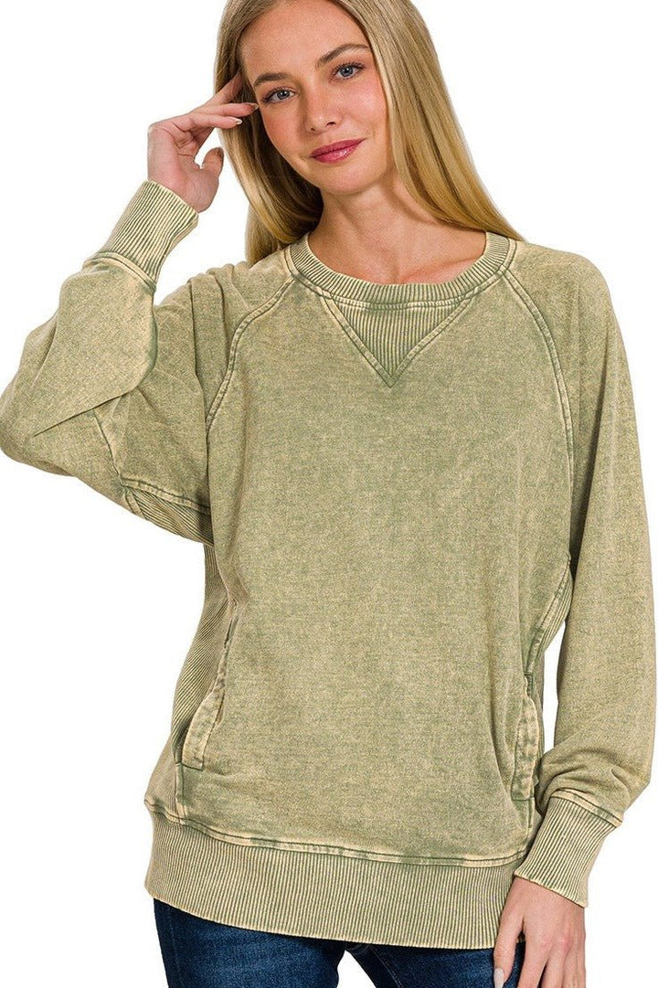 Zen Mineral Wash Sweatshirt (Light Olive)