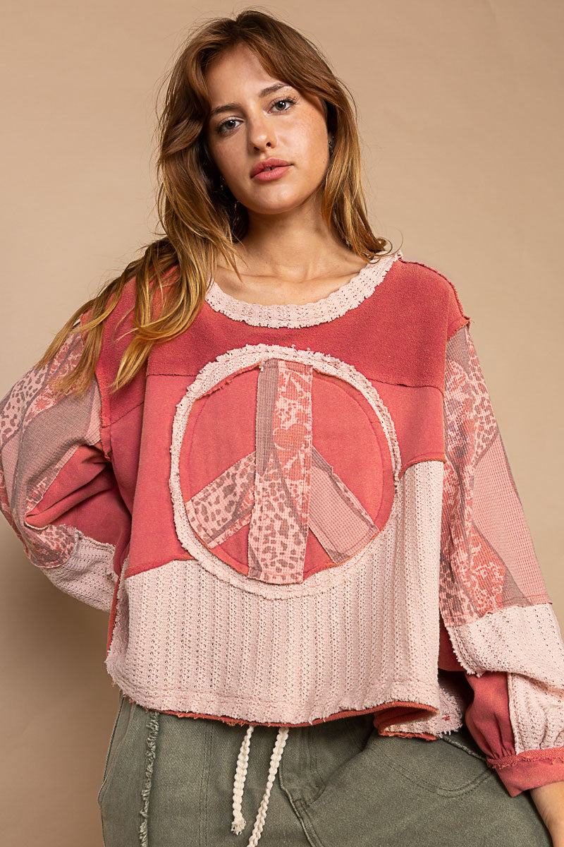 POL French Terry Peace Sweater (Dried Red)