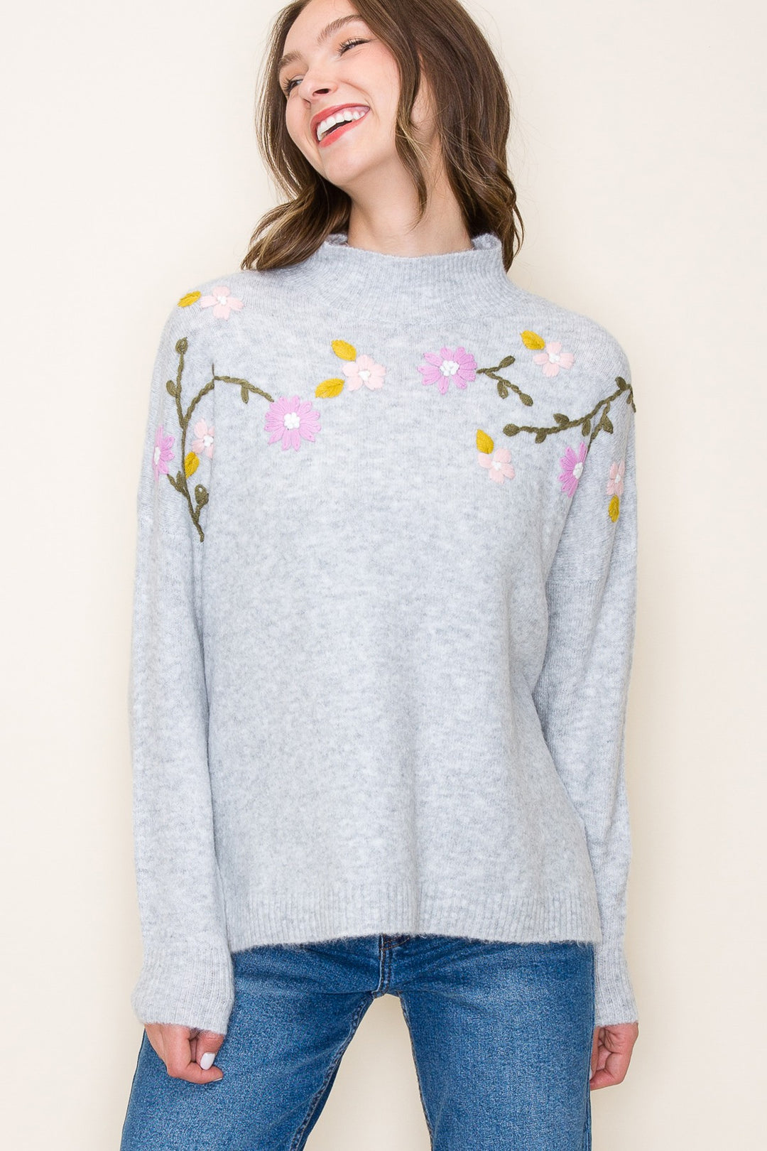 Staccato Floral Mock Neck Sweater