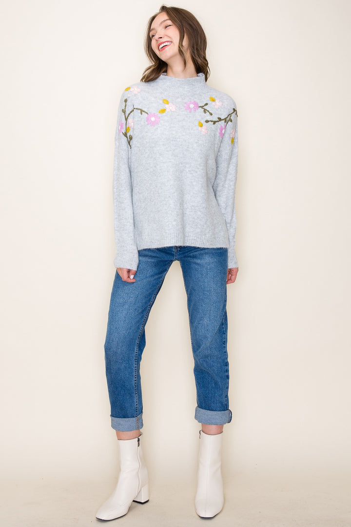 Staccato Floral Mock Neck Sweater