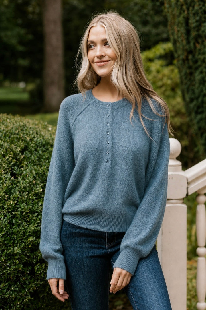 Zen Easy Fit Henley Sweater (Dusty Blue)
