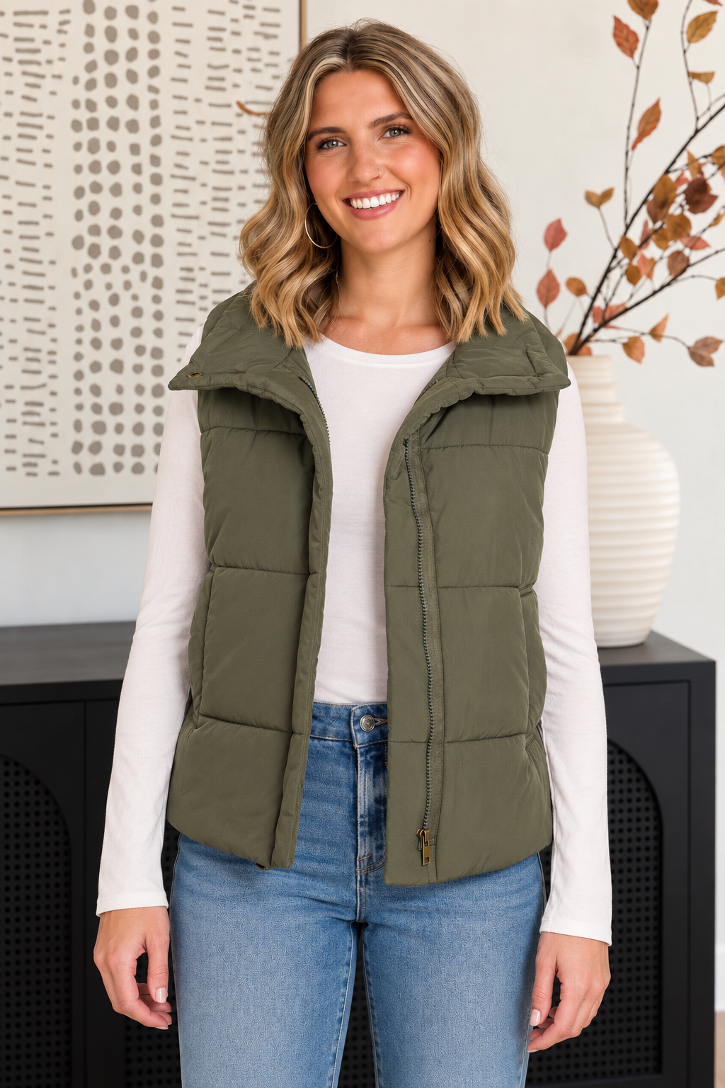 Zen Puffer Vest (Dark Olive)