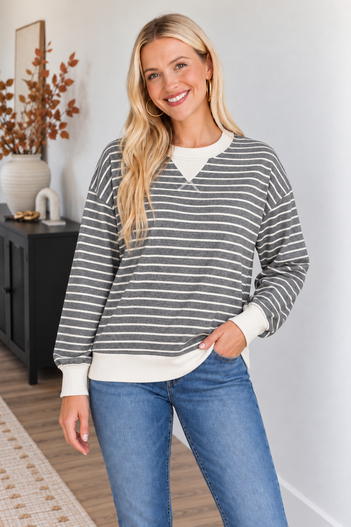 Zen Striped Crewneck (Charcoal)