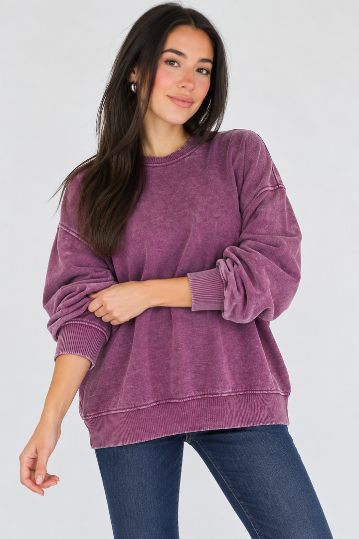Zen Oversized Fleece Sweatshirt (Eggplant)