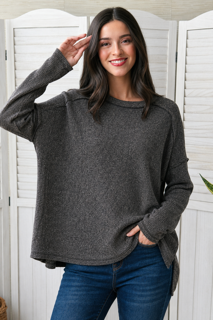 Zen Brushed High-Low Sweater (Black)