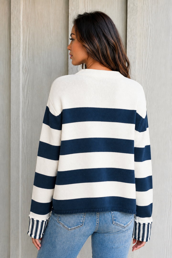 Zen Striped Cotton Sweater (Navy)