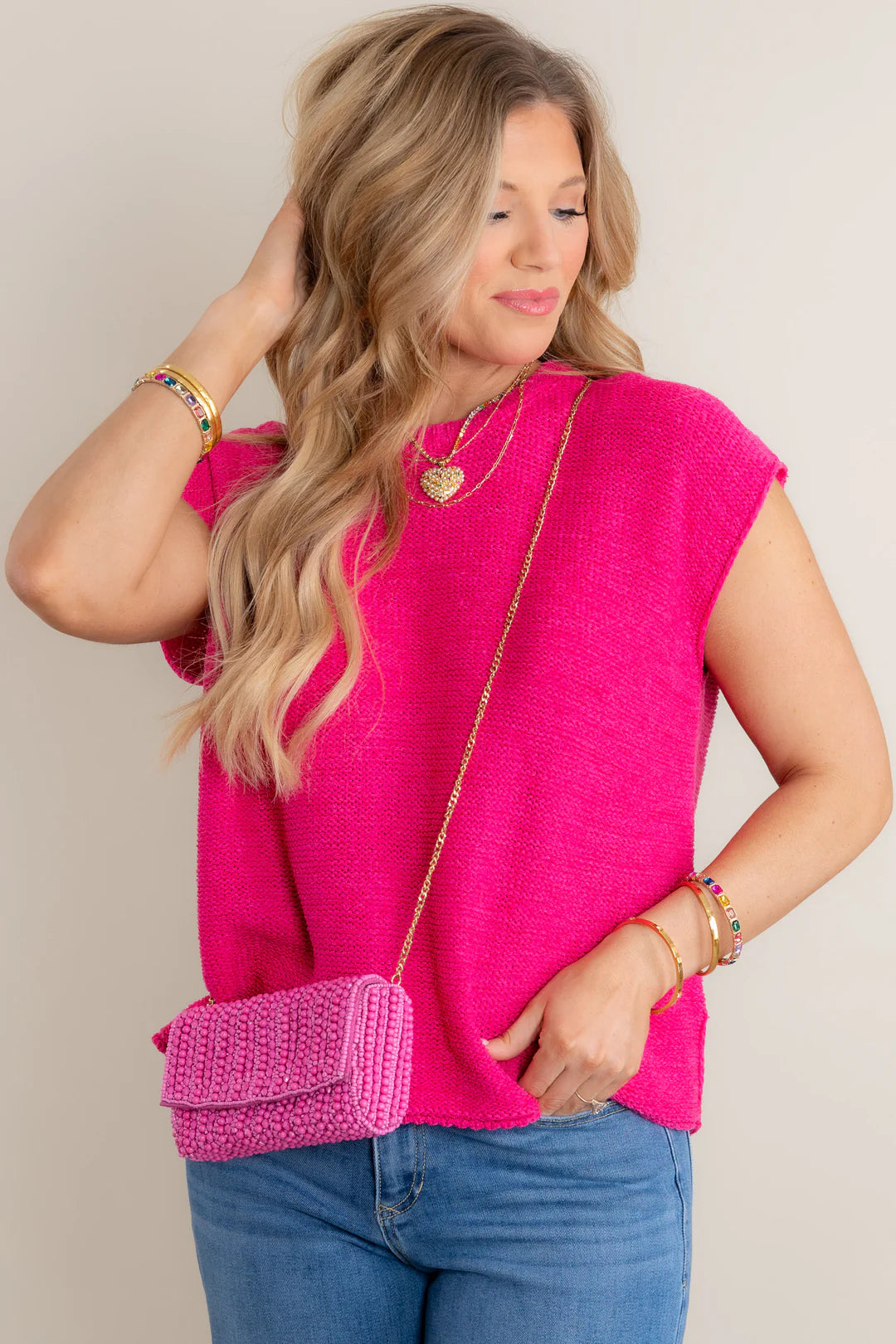 Zen Knit Sweater Tee (Hot Pink)