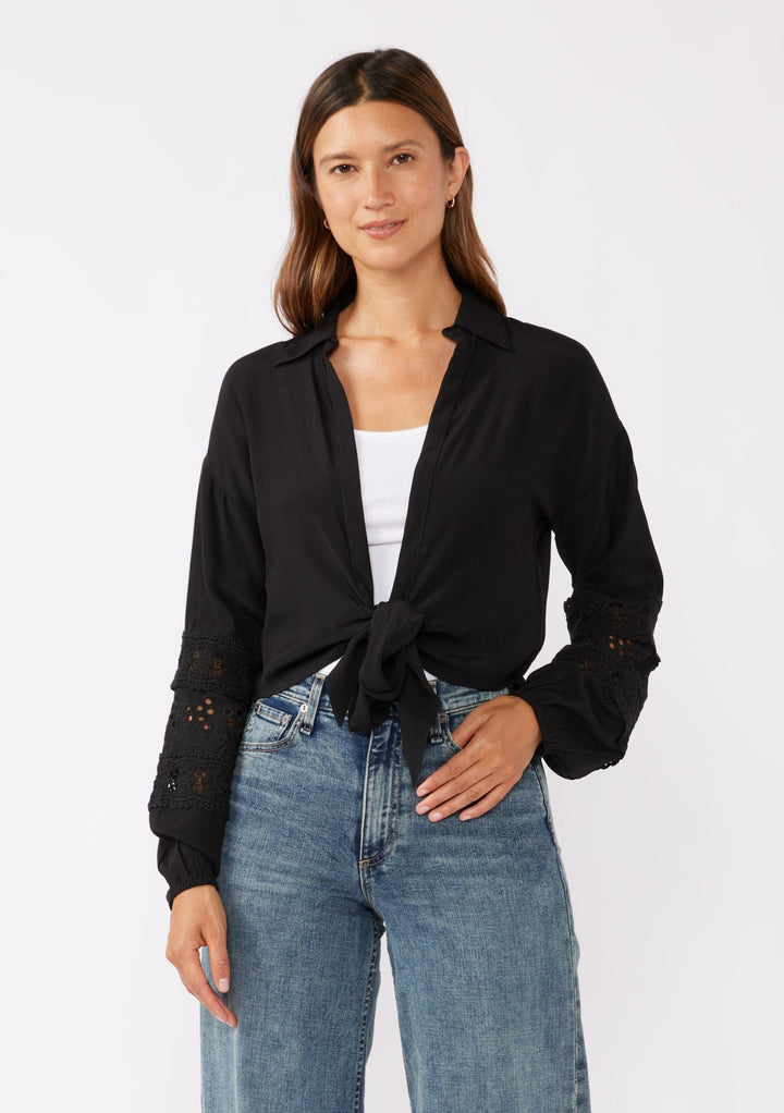 Lovestitch Embroidered Tie Cardigan (Black)