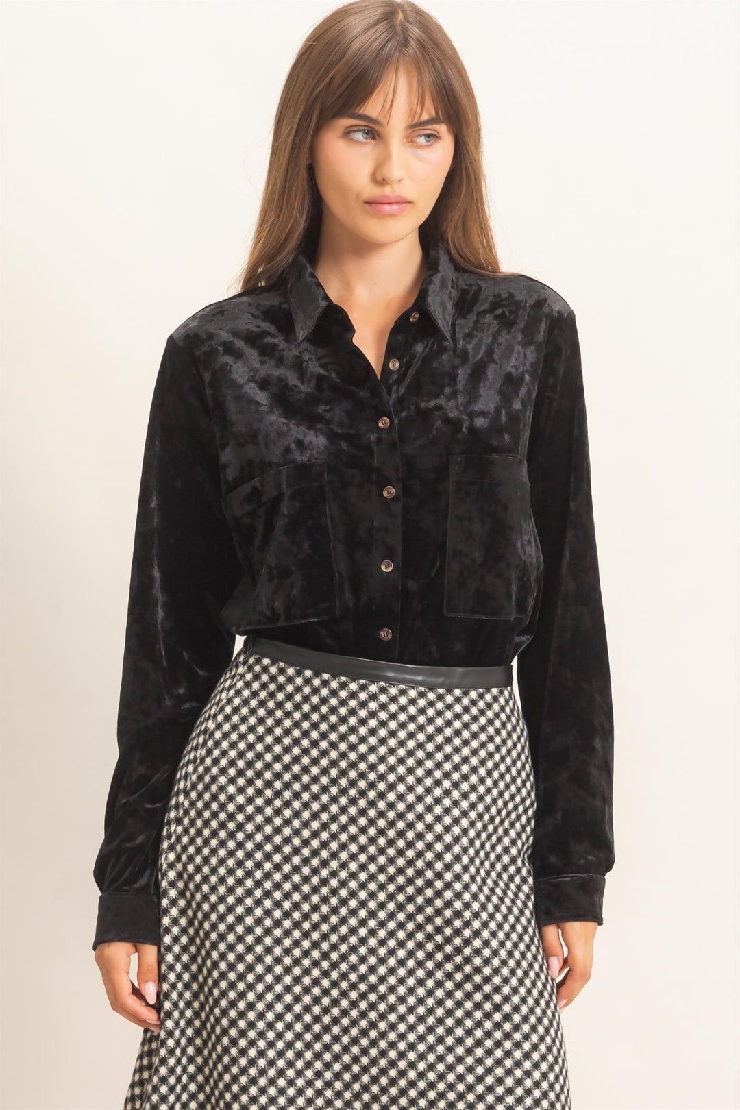 HYFVE Velvet Button Down Shirt (Black)