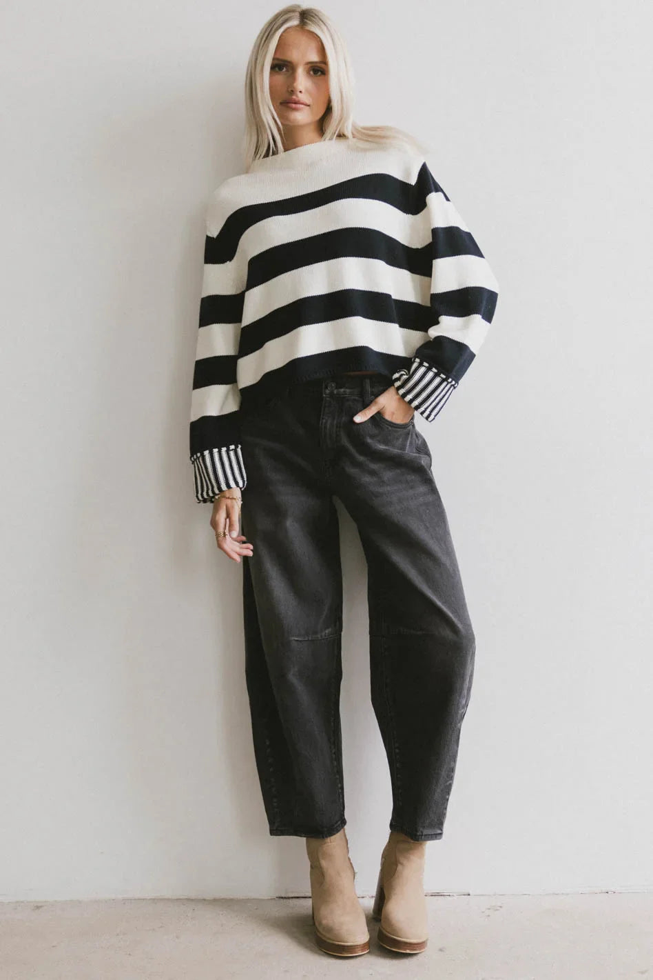 Zen Striped Cotton Sweater (Black)