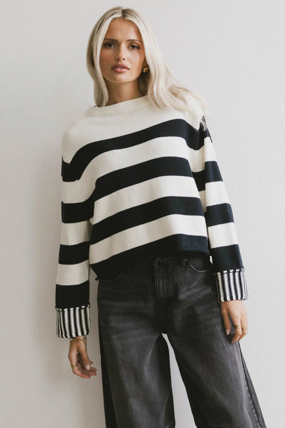 Zen Striped Cotton Sweater (Black)