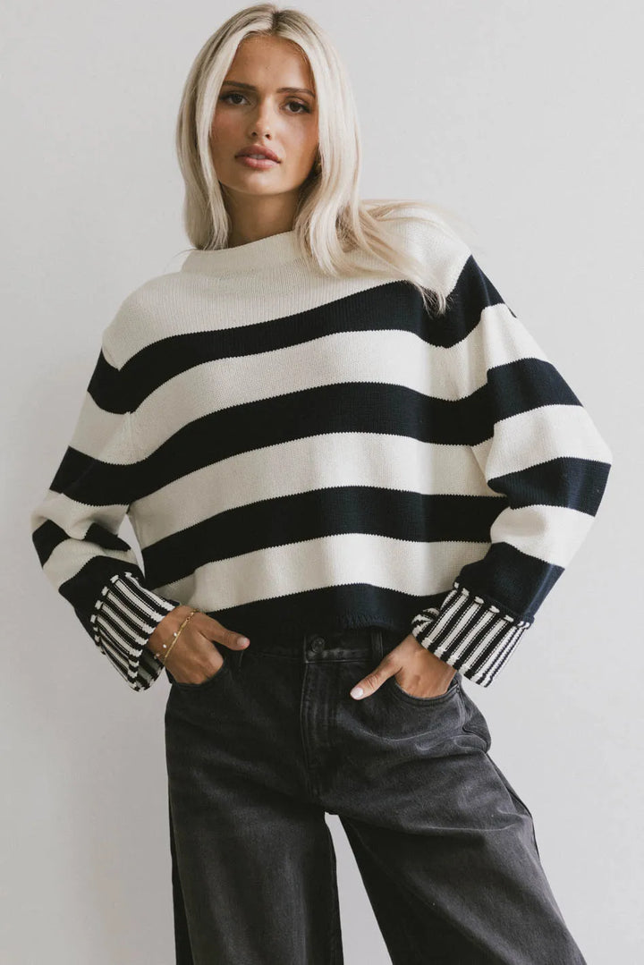 Zen Striped Cotton Sweater (Black)