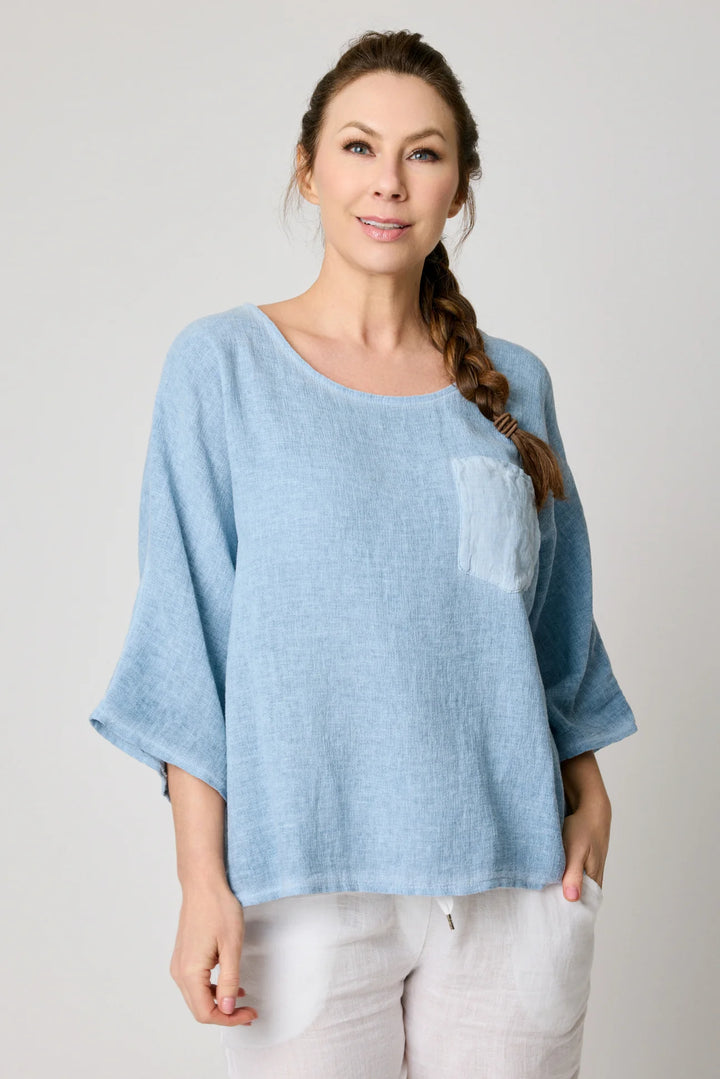 Meo Linen Boxy Pocket Tee (Denim)