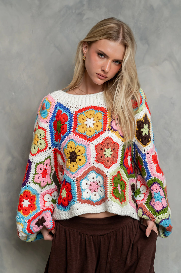 My Cozy Floral Crochet Sweater