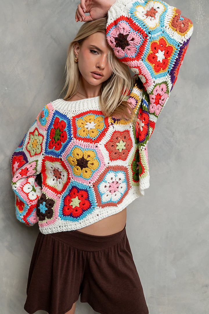 My Cozy Floral Crochet Sweater